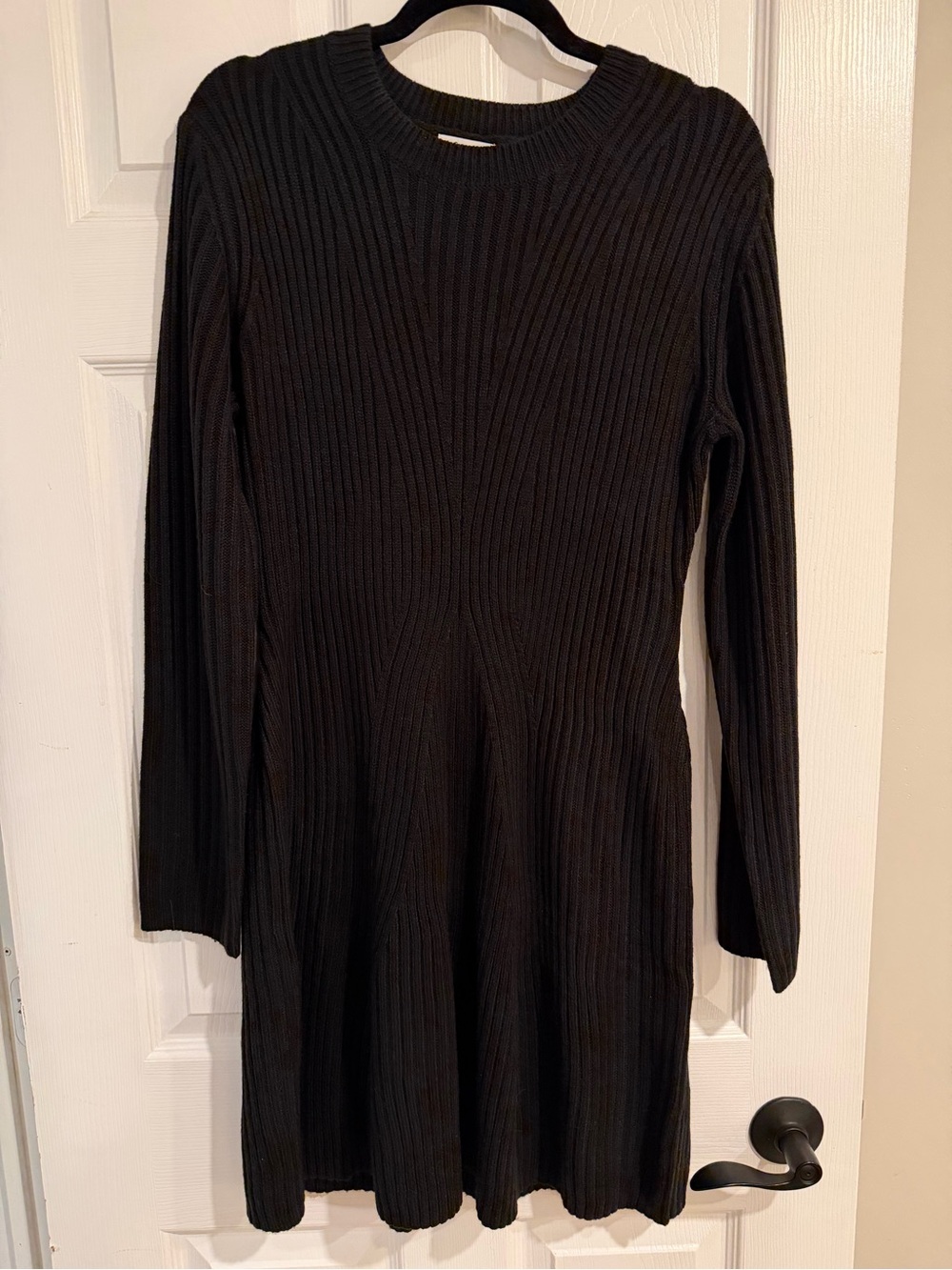 Reitmans Black Ribbed Long-Sleeve Fit-and-Flare Dress